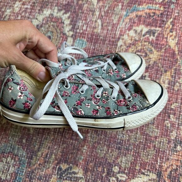 Converse Floral Rosette Grey Canvas Kids Shoes size 3 - Picture 4 of 8